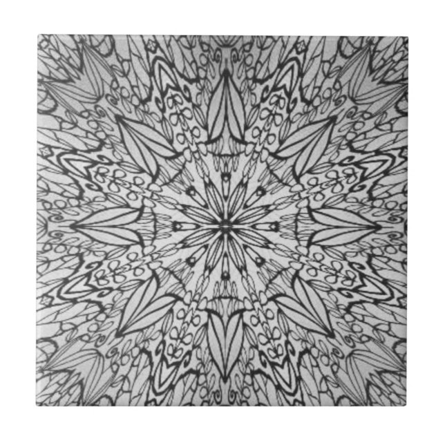 Grey black white geometric star wheel ceramic tile (Front)