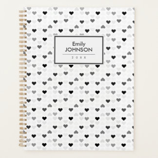 Grey Black White Heart Pattern Planner