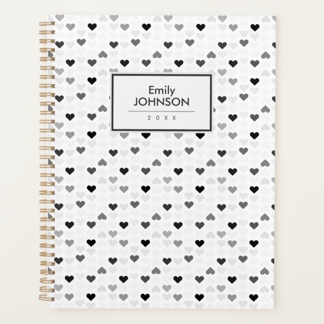Grey Black White Heart Pattern  Planner (Front)