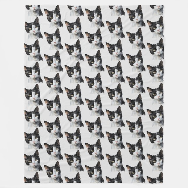 Grey Black White Kitty Cat Fleece Blanket (Front)