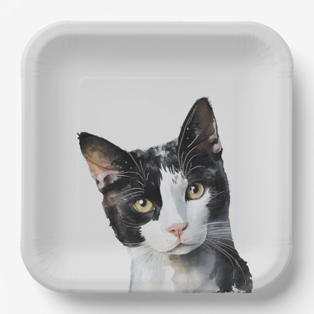 Grey Black White Kitty Cat Paper Plate (Front)
