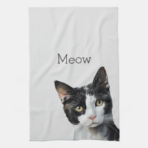 Grey Black White Kitty Cat Tea Towel