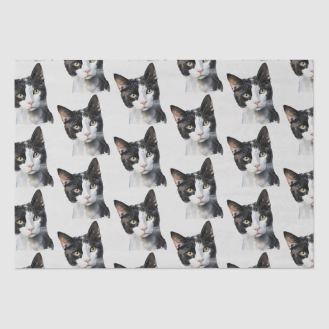 Grey Black White Kitty Cat Tissue Paper (Front)