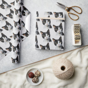 Grey Black White Kitty Cat Wrapping Paper