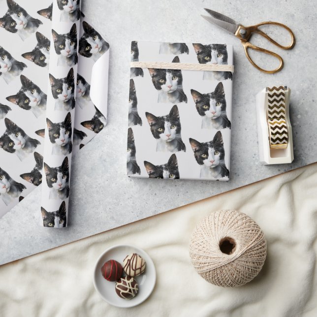 Grey Black White Kitty Cat Wrapping Paper (Crafts)