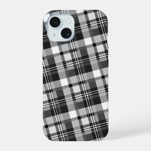 Grey Black White Madras Plaid Design iPhone 15 Case