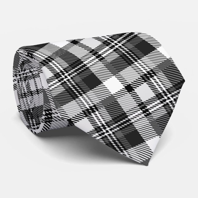 Grey Black White Madras Plaid Design  Tie (Rolled)