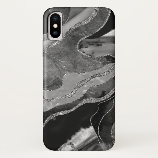 Grey Black White Marble Agate Silver Glitter #1 Case-Mate iPhone Case (Back)