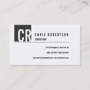 Grey Black White Monogram Business Card