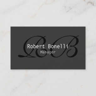 Grey Black White Monogram Manager Business Card
