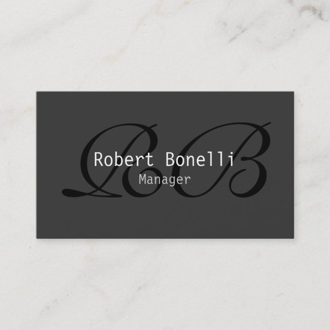 Grey Black White Monogram Manager Business Card (Front)