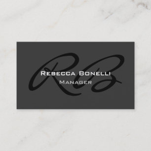 Grey Black White Monogram Manager Business Card