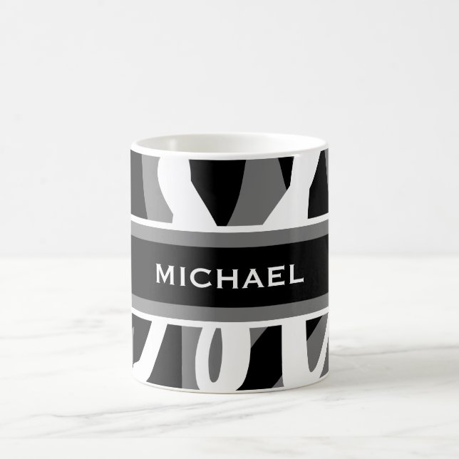 Grey Black White Monogram Personalised  Coffee Mug (Center)