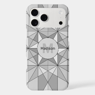 Grey black white Mosaic Triangle Pattern Monogram