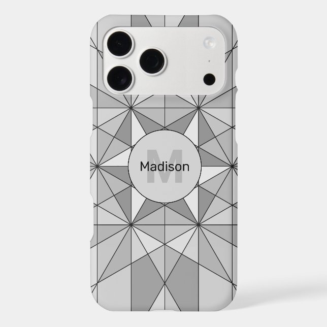 Grey black white Mosaic Triangle Pattern Monogram (Back)