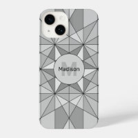 Grey black white Mosaic Triangle Pattern Monogram
