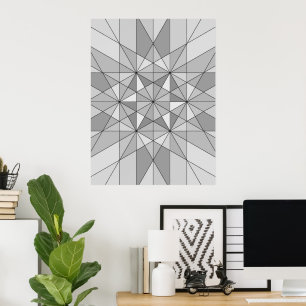 Grey black white Mosaic Triangle retro Pattern Poster