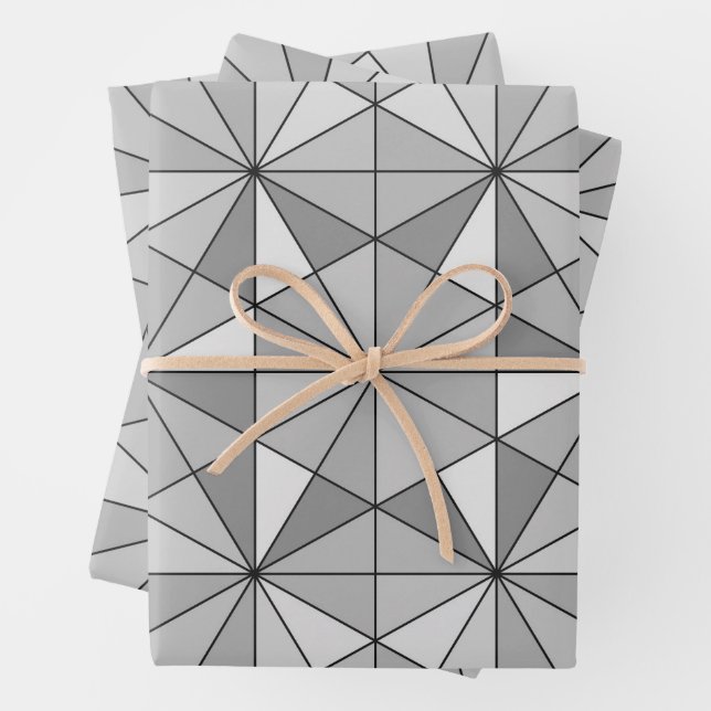 Grey black white Mosaic Triangle retro Pattern Wrapping Paper Sheet (In situ)