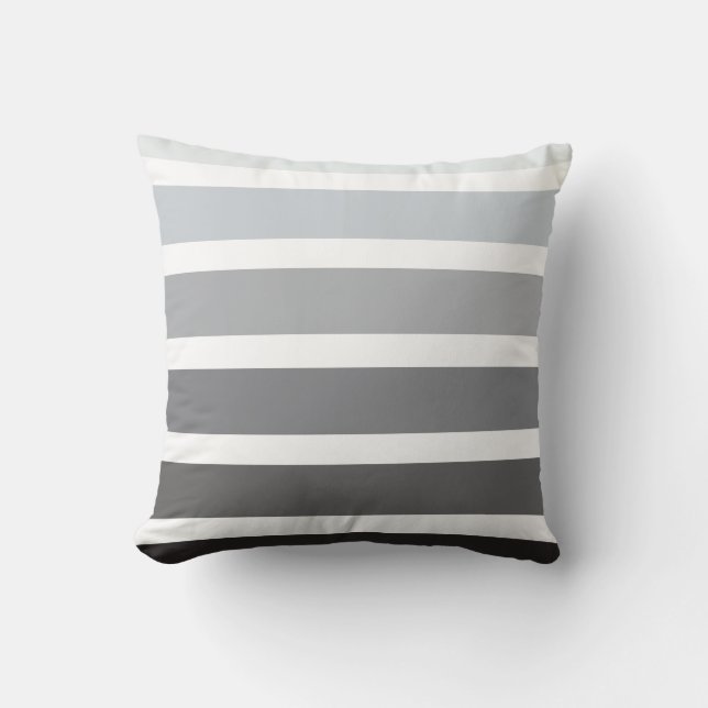 Grey Black White Ombre Horizontal Stripes Cushion (Front)