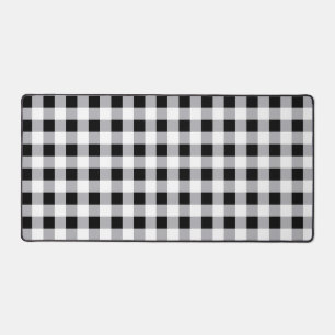 Grey Black White Plaid Check Pattern Desk Mat