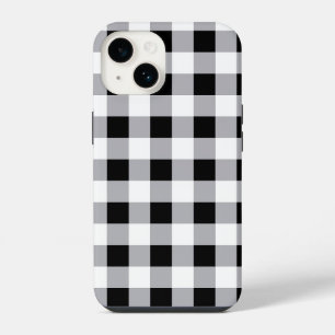 Grey Black White Plaid Check Pattern iPhone 14 Case