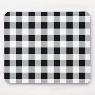Grey Black White Plaid Check Pattern Mouse Mat