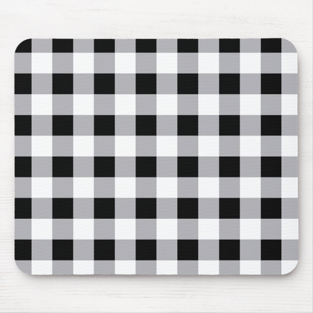 Grey Black White Plaid Check Pattern  Mouse Mat (Front)