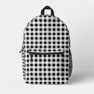 Grey Black White Plaid Check Pattern  Printed Backpack