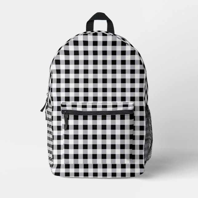 Grey Black White Plaid Check Pattern  Printed Backpack (Front)
