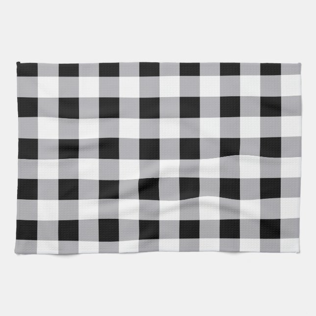Grey Black White Plaid Check Pattern  Tea Towel (Horizontal)