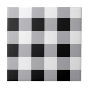 Grey Black White Plaid Check Pattern  Tile