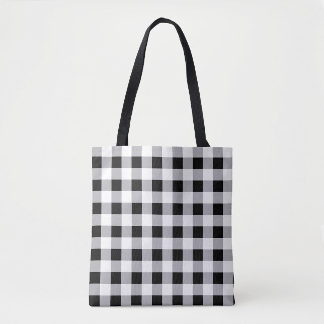 Grey Black White Plaid Check Pattern  Tote Bag (Front)