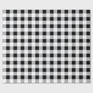 Grey Black White Plaid Check Pattern  Wrapping Paper
