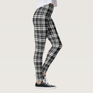 Grey Black White Plaid Tartan Leggings