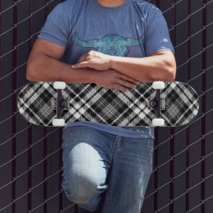 Grey Black White Plaid Tartan Skateboard