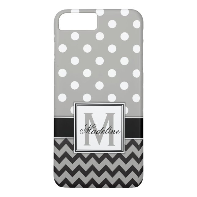 Grey, Black & White Polka Dots and Chevron Mobile Case-Mate iPhone Case (Back)