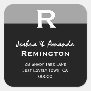 Grey Black White Simple Elegant Custom Monogram R Square Sticker