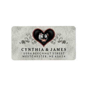 Grey Black & White Skeletons Heart Wedding Address Label