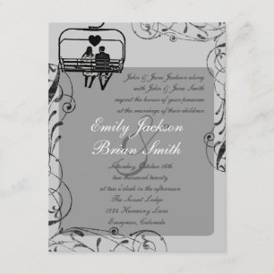 Grey black white ski lift custom wedding invites