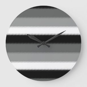 Grey Black White Stripes Design  Large Clock
