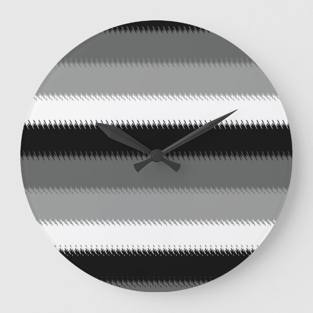 Grey Black White Stripes Design  Large Clock (Front)