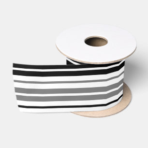 Grey Black White Stripes Pattern Satin Ribbon