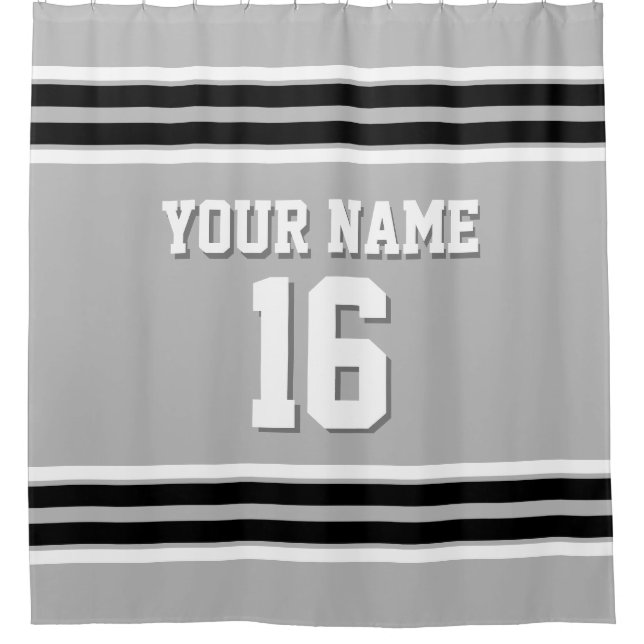Grey Black White Stripes Sports Jersey Shower Curtain (Front)