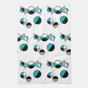 Grey ,black, white, turquoise Geometric Mod Retro Tea Towel