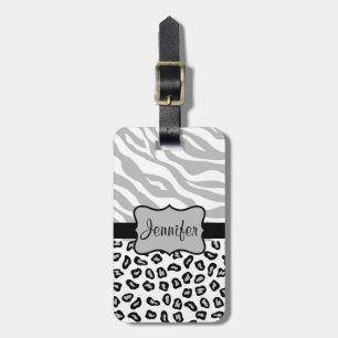 Grey, Black & White Zebra & Cheetah Personalised Luggage Tag