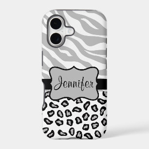 Grey, Black White Zebra Leopard Name Personalised