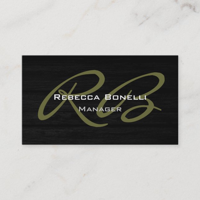 Grey Black Wood Pattern Monogram Business Card (Front)