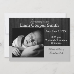 Grey/Black Wood with Photo - Birth Announcement