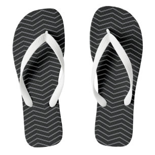 Grey Black Zigzag Wave Pattern Flip Flops