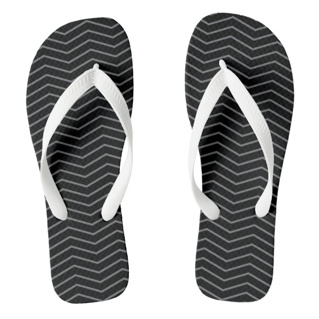 Grey Black Zigzag Wave Pattern Flip Flops (Footbed)